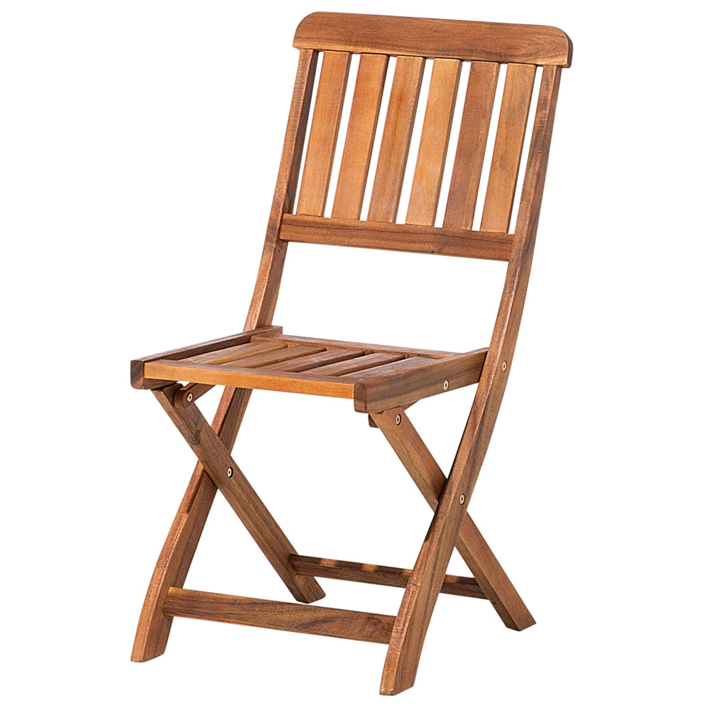 Set di 2 sedie da giardino in legno di acacia con schienale a doghe pieghevoli con cuscini di seduta grigi