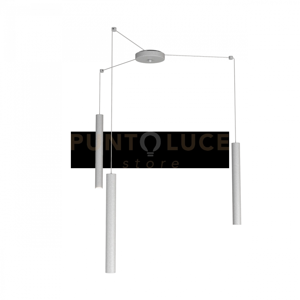 ROUND TUBE SOSPENSIONE 3 LUCI GRIGIO CAVO CM.250 CON BASE 1174-S3-GR