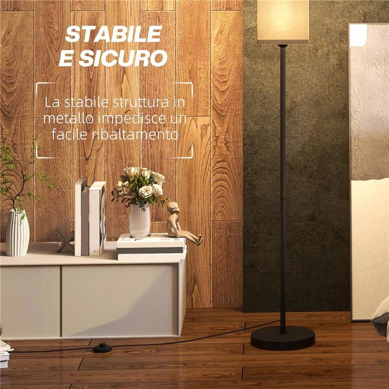 LAMPADA DA TERRA 40W CON INTERRUTTORE A PEDALE IN TESSUTO EFFETTO LINO E METALLO Ø 25X161.5 CM NERO E BEIGE