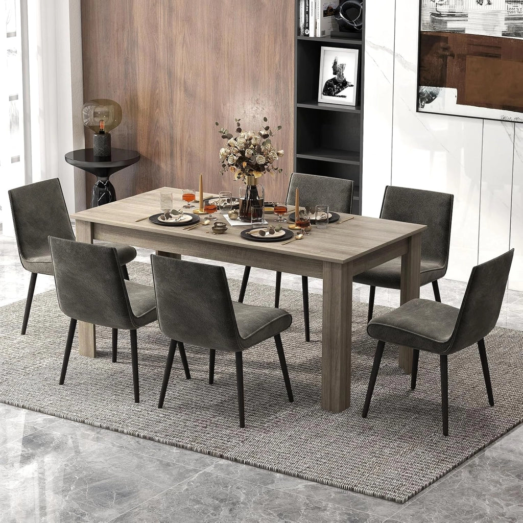 Tavolo da Pranzo da 160 cm per 8 Persone, Tavolo da Pranzo Fisso con Robuste Gambe a L, Tavolo Moderno per Cucina e Sala da Pranzo, Nero (Grigio)
