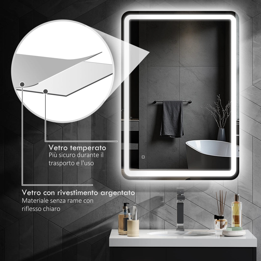Specchio Bagno LED con Touch e Antiappannamento ¨C Xylo ¨C 70x100cm Bianco