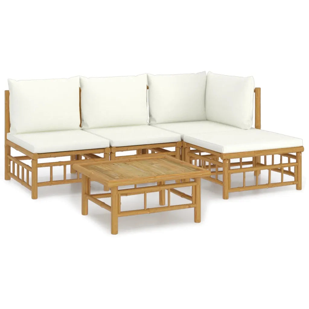 Set Salotto da Giardino 5pz con Cuscini Bianco Crema in BambÃ¹cod mxl 76299