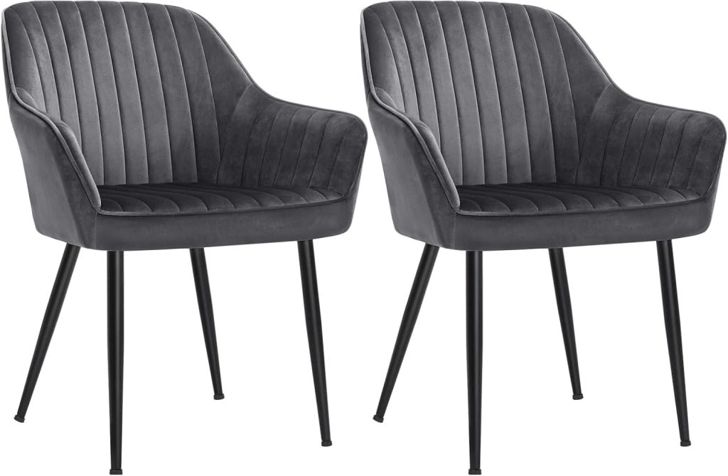 SONGMICS Set di 2 sedie da cucina, sedia in velluto, imbottita, con braccioli, carico max. 120 kg, gambe in metallo, per sala da pranzo, grigio e nero inchiostro LDC087G02