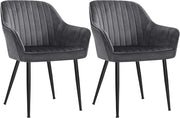 SONGMICS Set di 2 sedie da cucina, sedia in velluto, imbottita, con braccioli, carico max. 120 kg, gambe in metallo, per sala da pranzo, grigio e nero inchiostro LDC087G02