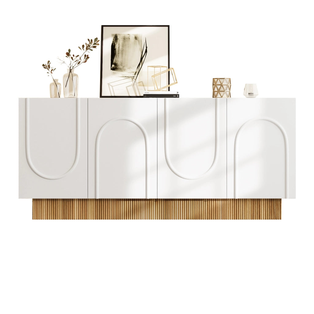 Credenza con 4 Ante; Rilievo a U; 4 Scomparti; Finitura Opaca; Stile Moderno; in Pannello Truciolare; 160??38??75 cm; Bianco Legno