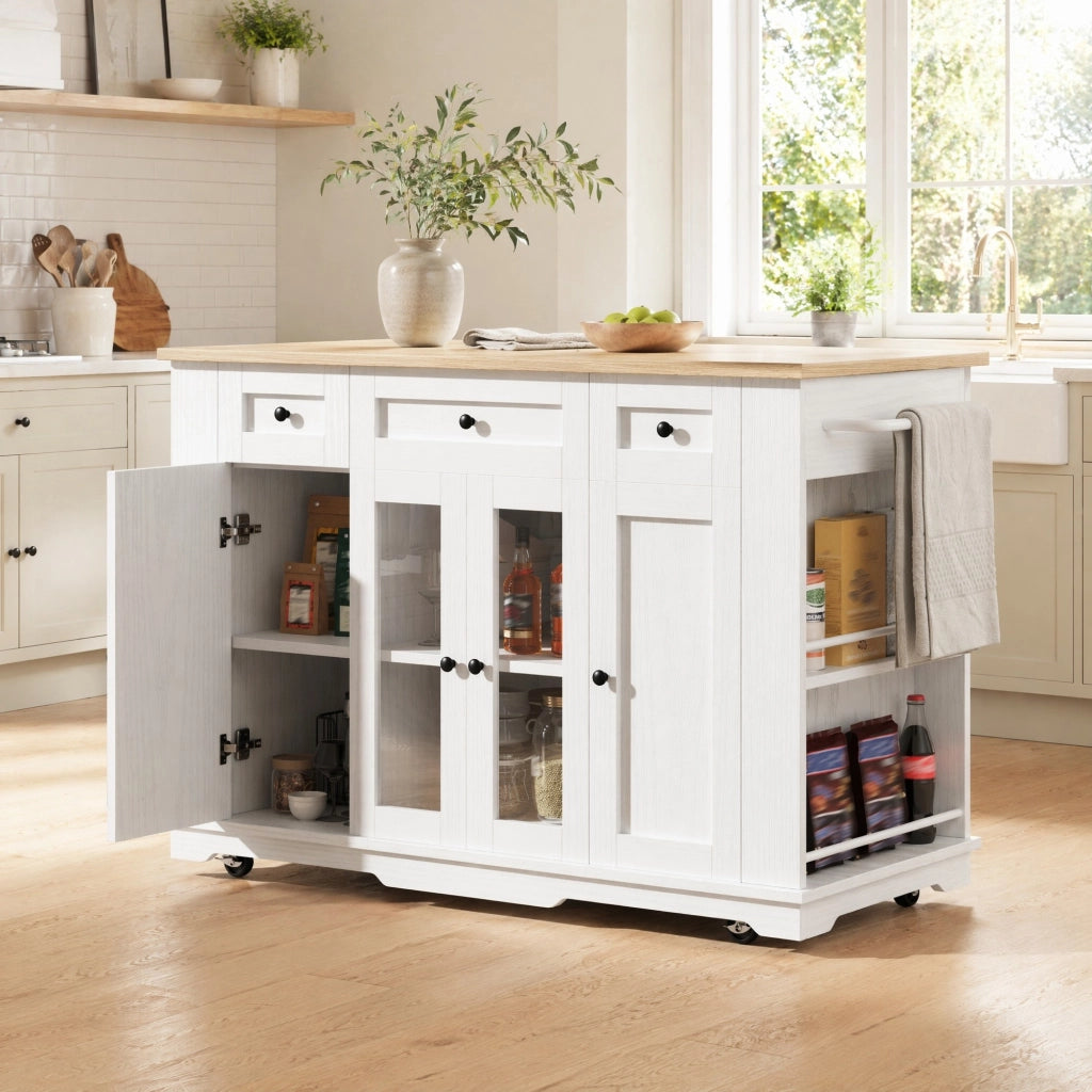 ISOLA CUCINA 151,5x85x91,7 cm Bianco/Naturale con piano pieghevole