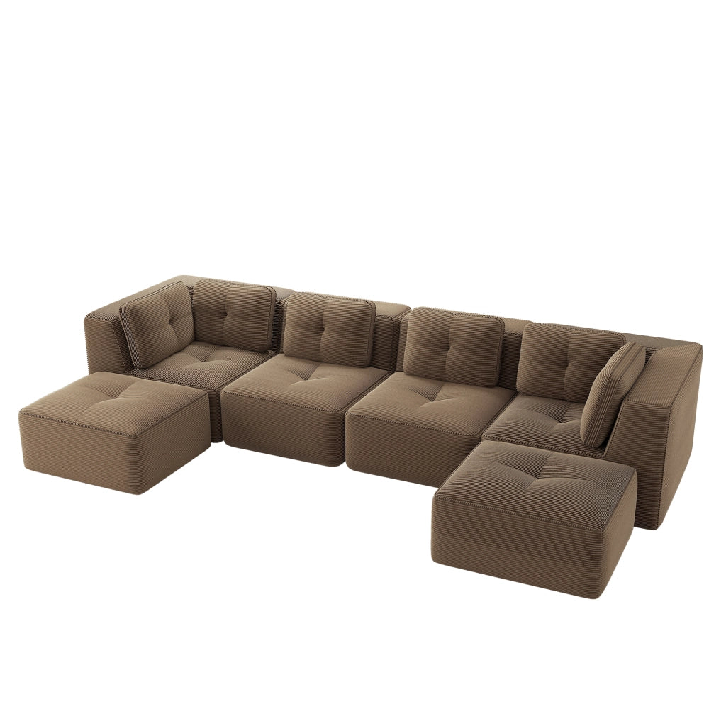 Divano letto angolare modulare a U con dormeuse, estraibile ¨C MINIMAL ¨C marrone