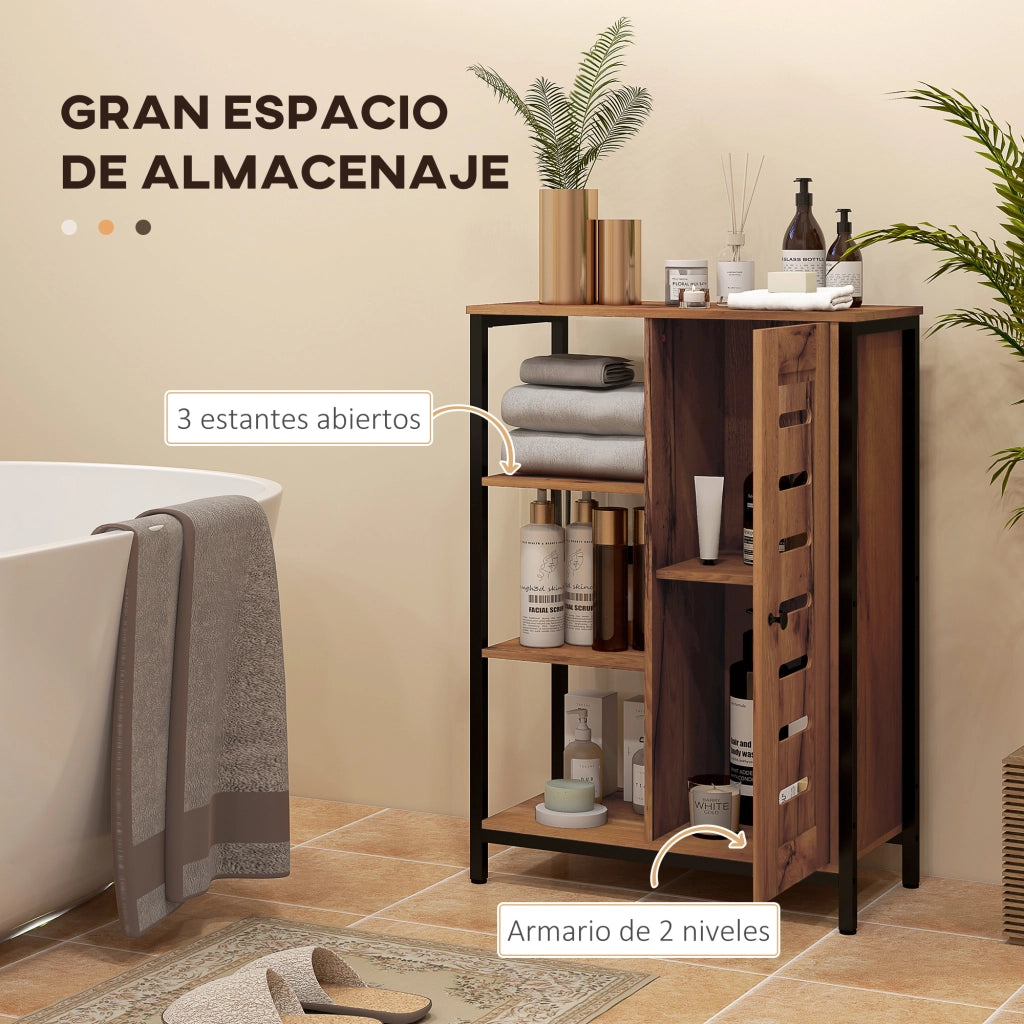 Armadietto Bagno Stretto Ante Lamelle ¨C Zephmum ¨C Marrone 60x30x85 cm