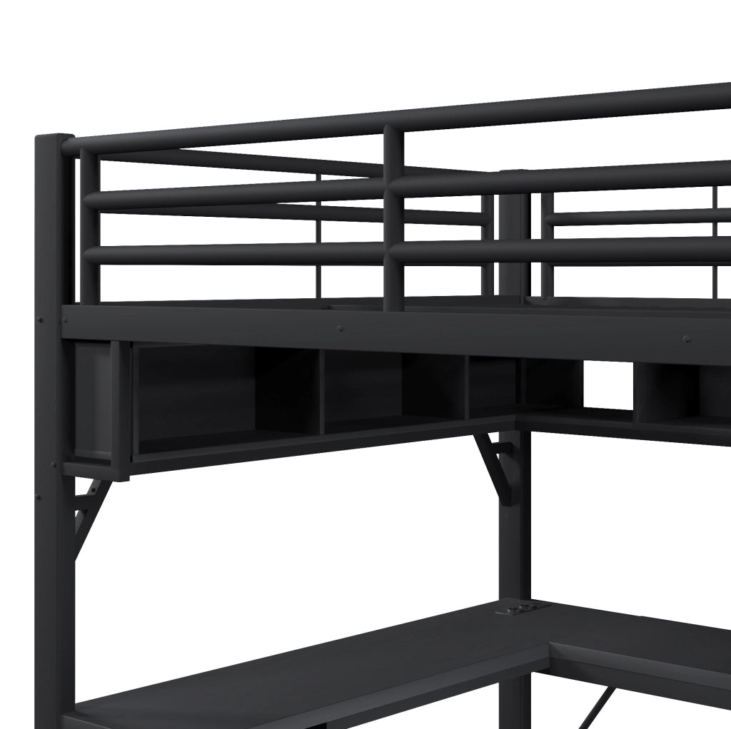 Letto a soppalco 140x200 cm con scrivania, LED e USB, nero