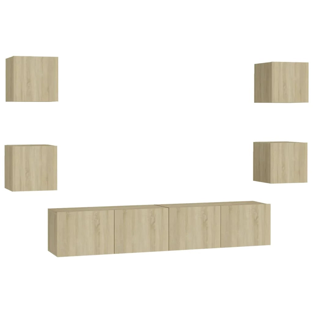 Set di mobili mobile credenza TV televisione soggiorno camera da letto soggiorno 6 pezzi rovere Sonoma multistrato marrone 02_0025125