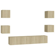 Set di mobili mobile credenza TV televisione soggiorno camera da letto soggiorno 6 pezzi rovere Sonoma multistrato marrone 02_0025125