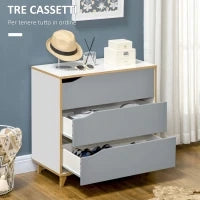 Cassettiera 3 Cassetti in Truciolato e MDF per Camera da Letto e Soggiorno, 75x42x75 cm, Bianca Grigia e Marrone