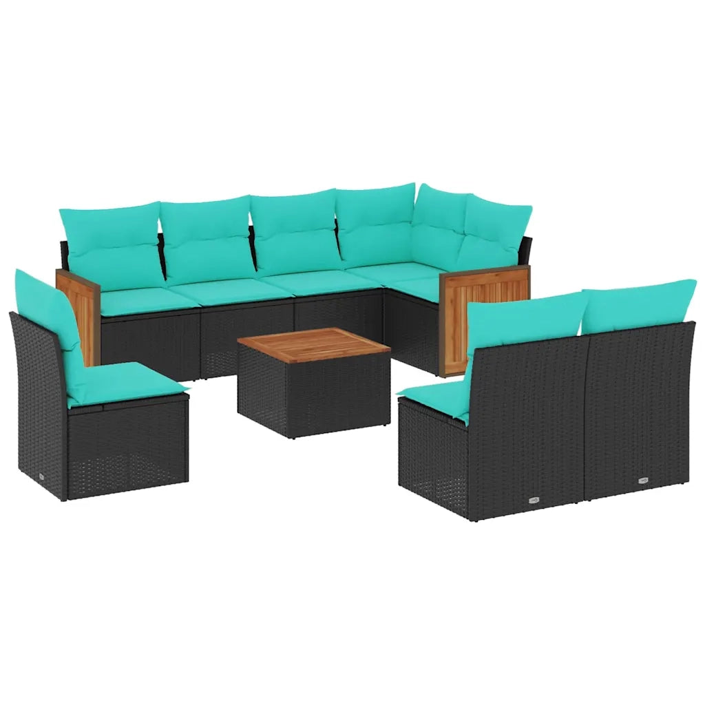 Set Divani da Giardino 9 pz con Cuscini Nero in Polyrattan 3227730