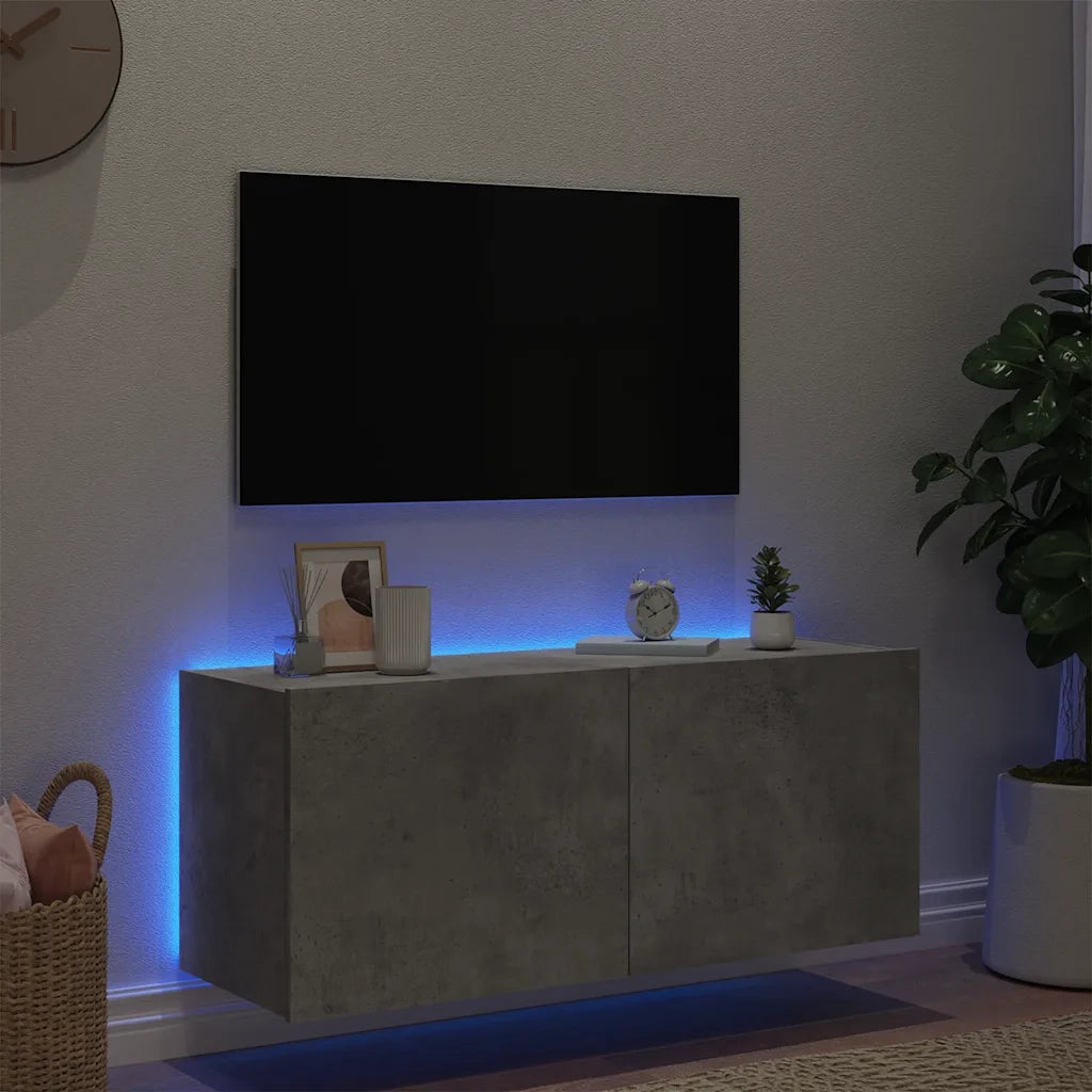 Mobile TV a Parete con Luci LED Grigio Cemento 100x35x41 cm 837326