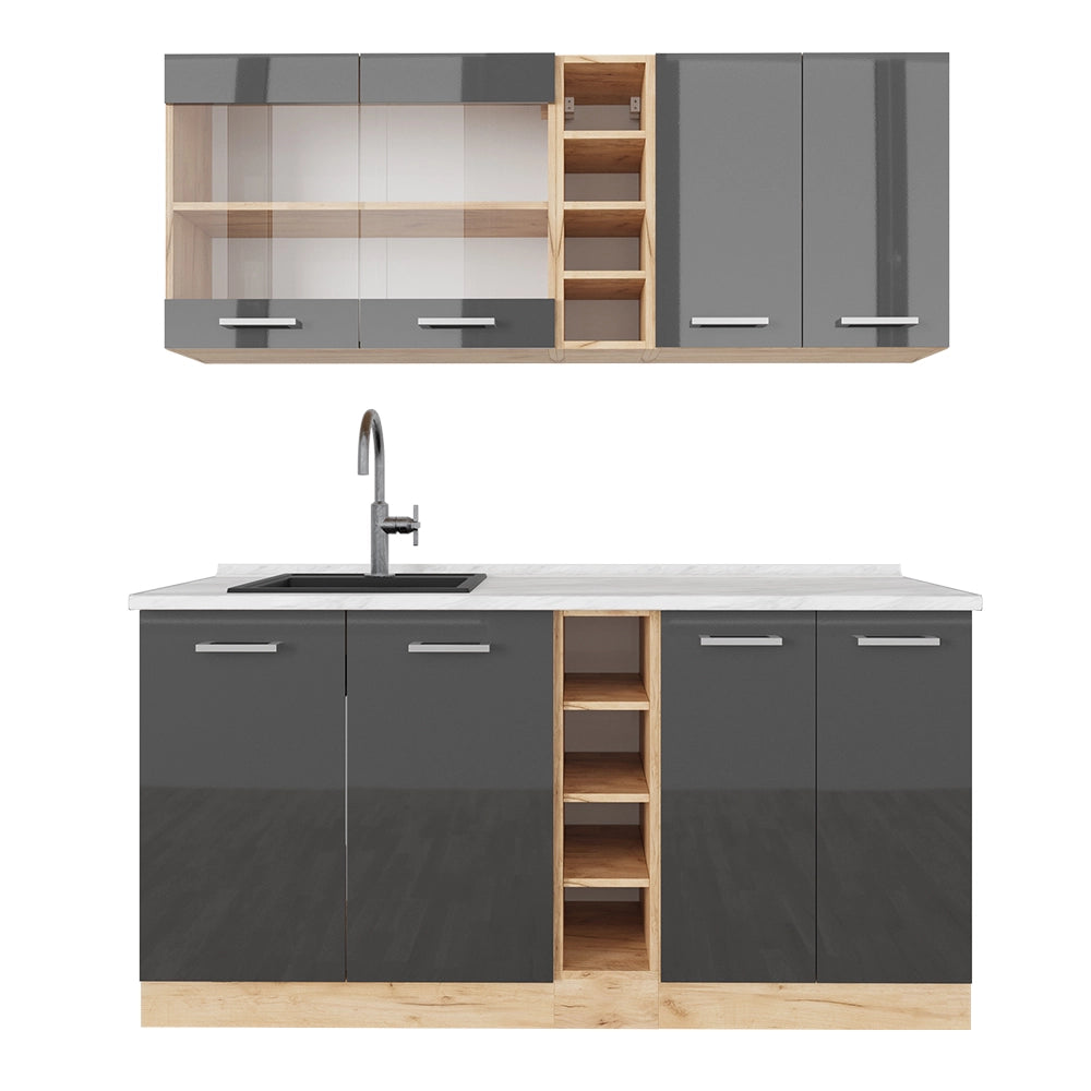 Vicco Cucina completa Antracite lucido/oro power oak 160 cm , PL Marmo