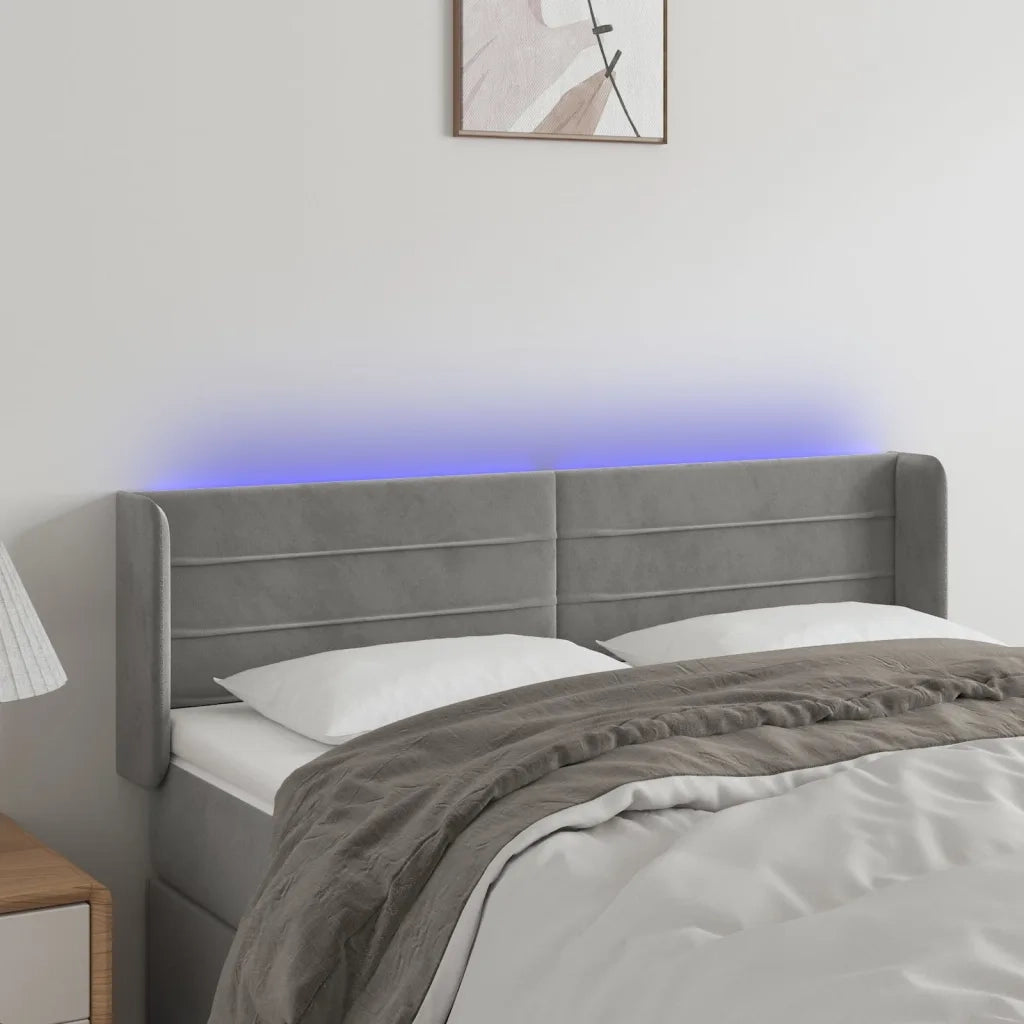 Testiera-Testata Decorativa Grigio Chiaro a LED 147x16x78/88 cm in Velluto 366690