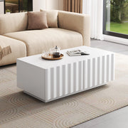 Tavolino basso moderno con 2 cassetti e frontale effetto onda per soggiorno in MDF e pannello truciolare bianco