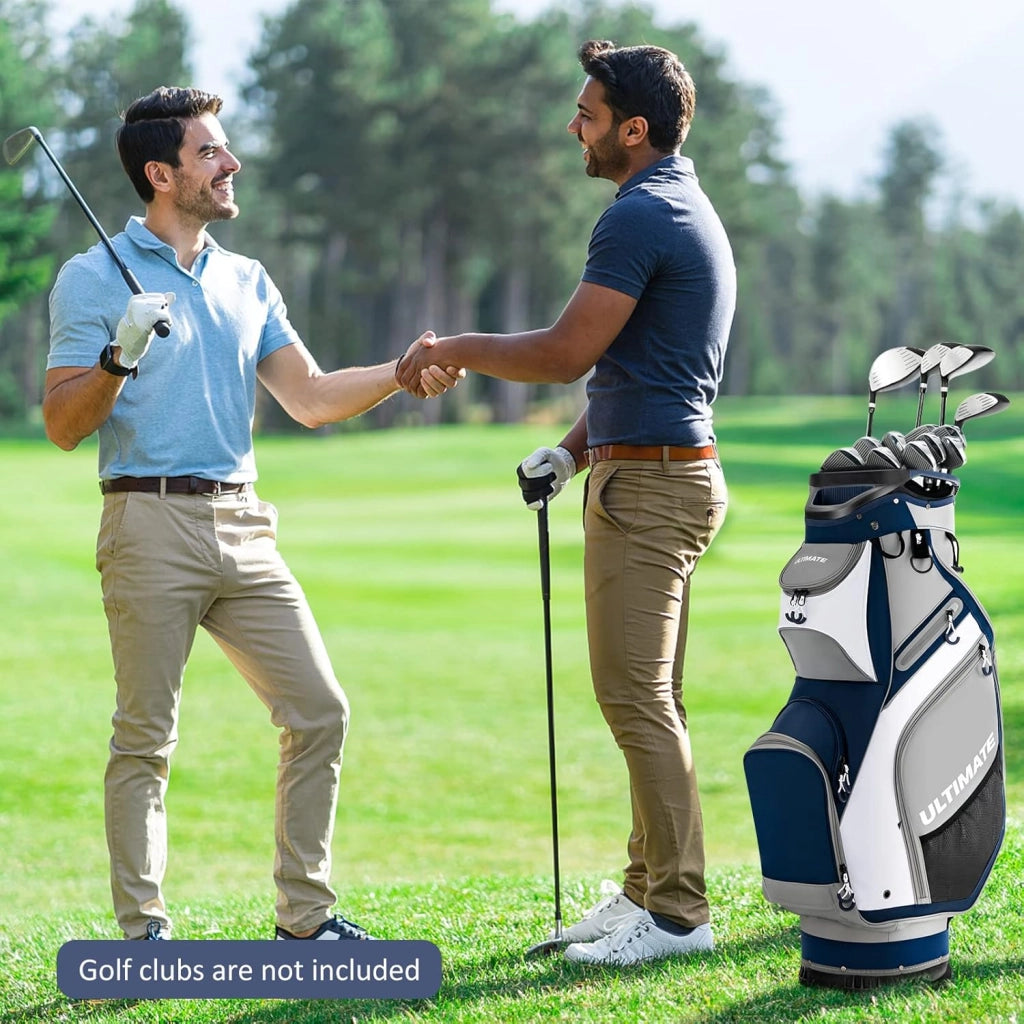 Borsa da Golf Portatile con 14 Divisori Superiori a Tutta Lunghezza, 7 Tasche con Cerniera, Cappuccio Antipioggia, Tracolla, Manico e Portaombrelli, Ideale per Uomini e Donne (blu e grigio)