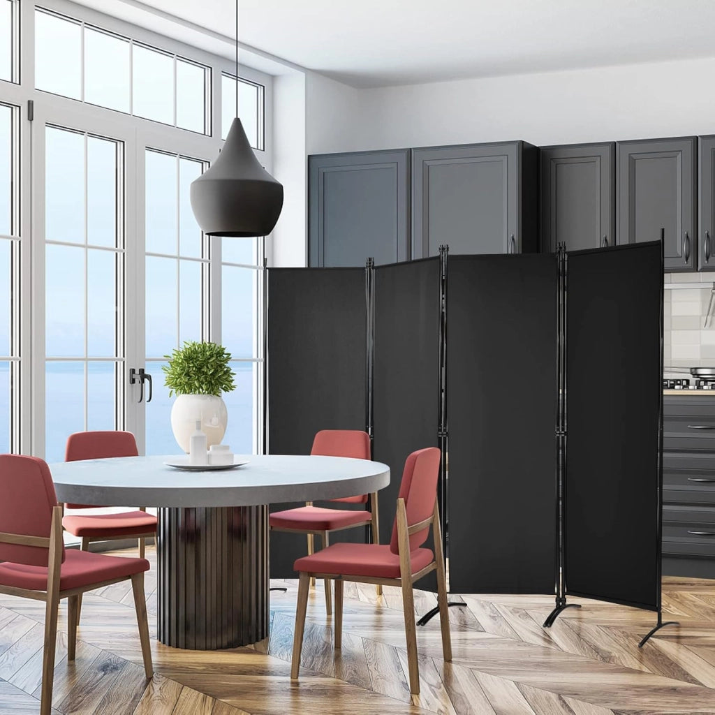 Paravento da Interno in Metallo, Separé Divisorio Interno Pieghevole con Piedini Stabili, Pannelli Divisori per Interni per Casa e Ufficio (Nero, 220 x 173 cm (4 Pannelli))
