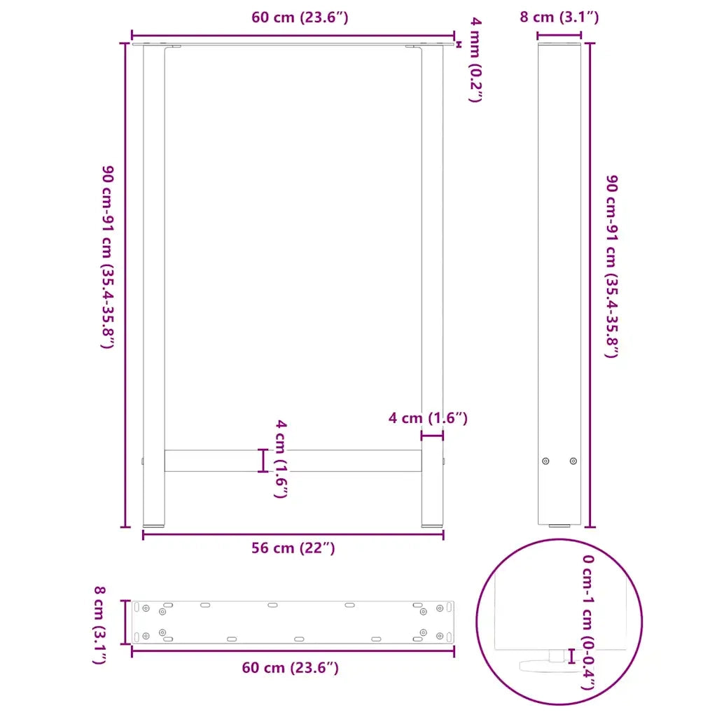 Gambe per tavolo da bar nere 2 pz 60x(90-91) cm in acciaio