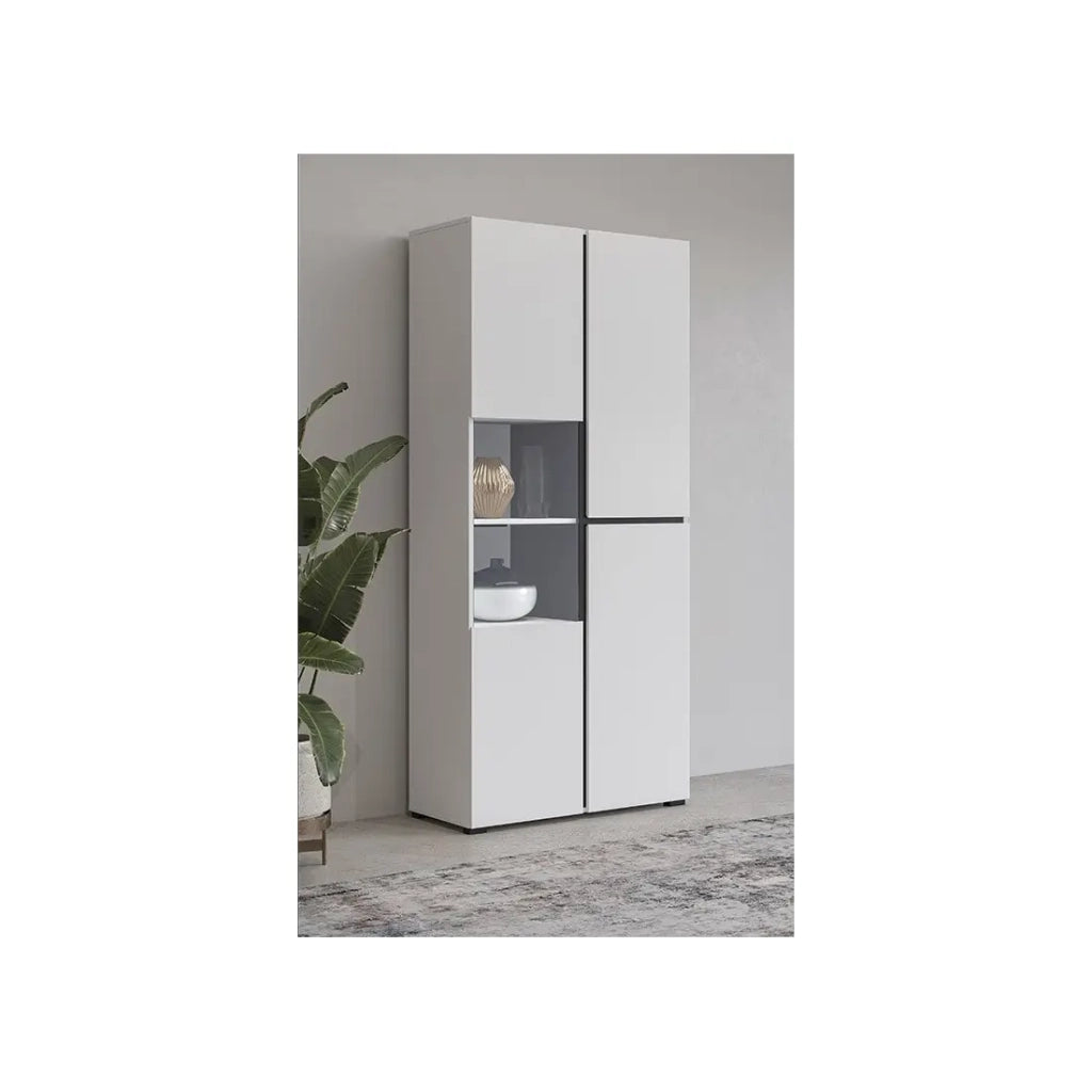 Vetrina alta 2 porte collezione HAVANA. Colori bianco e nero.