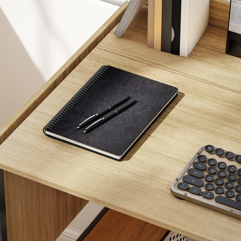 Scrivania pieghevole multifunzionale con 2 allunghe, gambe in metallo, per ufficio e studio, rovere, 170 × 58 cm