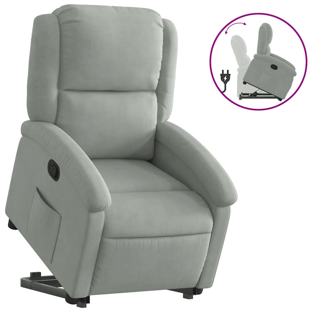 Divano Sedia-Poltrona Alzapersona Reclinabile Grigio Chiaro in Velluto 278049