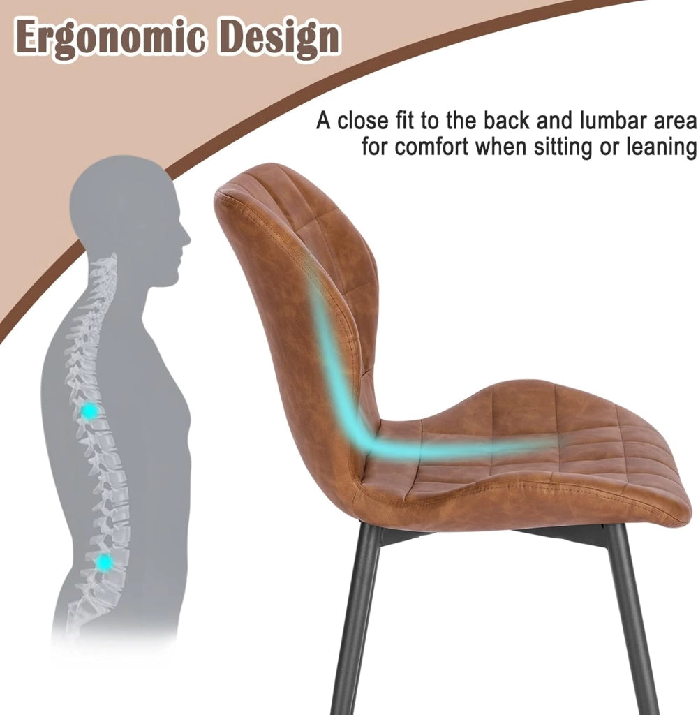2x Sedie Ergonomica da Pranzo, Sedia Scandinava, Sedia da cucina in PU, Seduta Imbottita, per Camera da Letto, Salotto, Marrone, Gambe in Metallo, BH357br-2