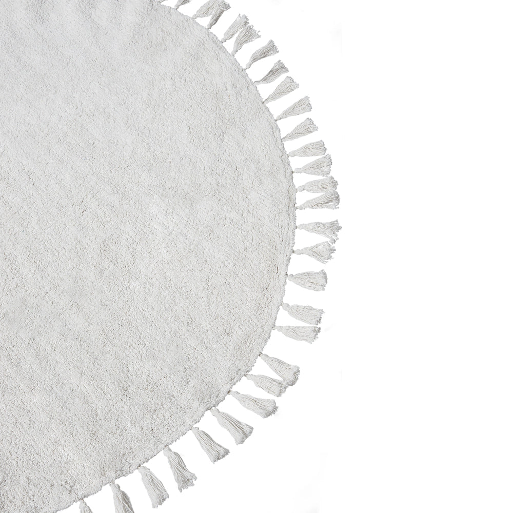 Tappeto rotondo in cotone bianco 120 cm stile boho per soggiorno e cameretta