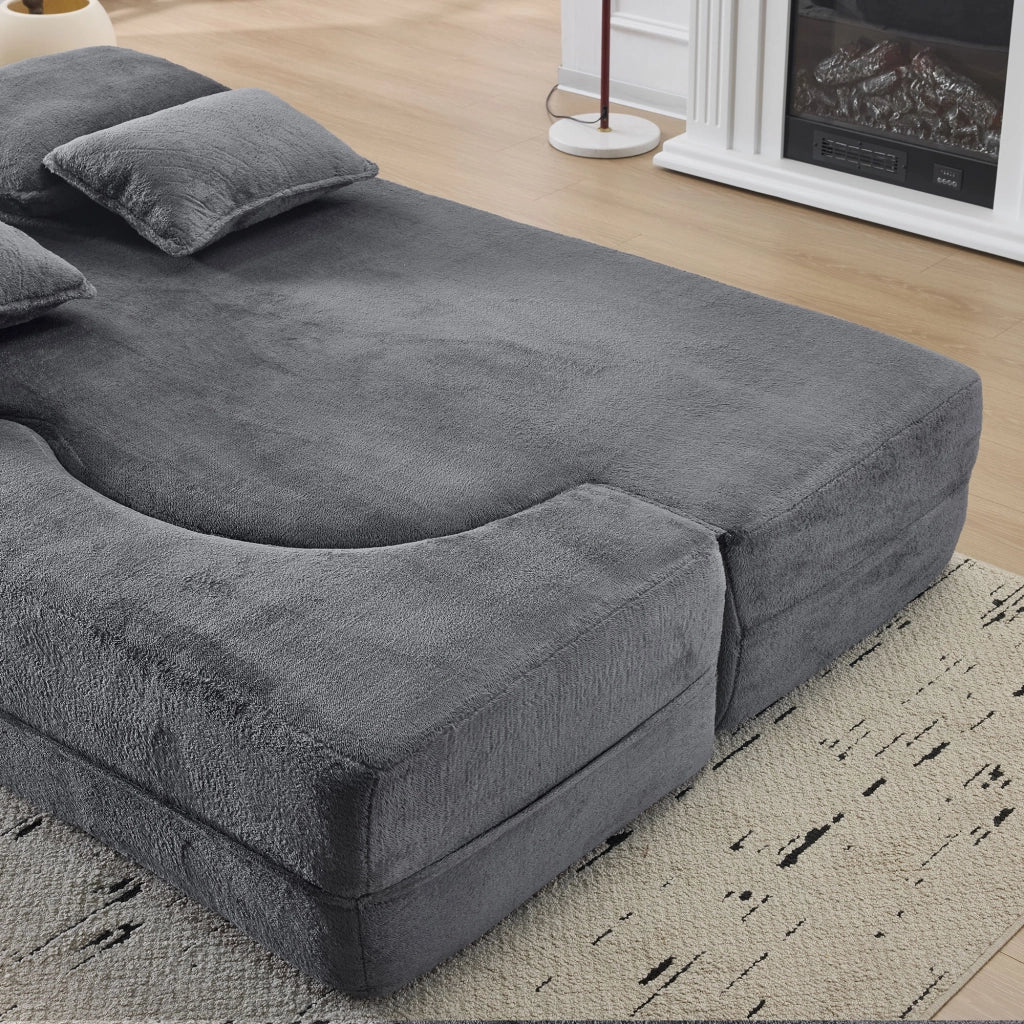 DIVANO LETTO A PAVIMENTO 143 cm Blu e Grigio con 4 cuscini