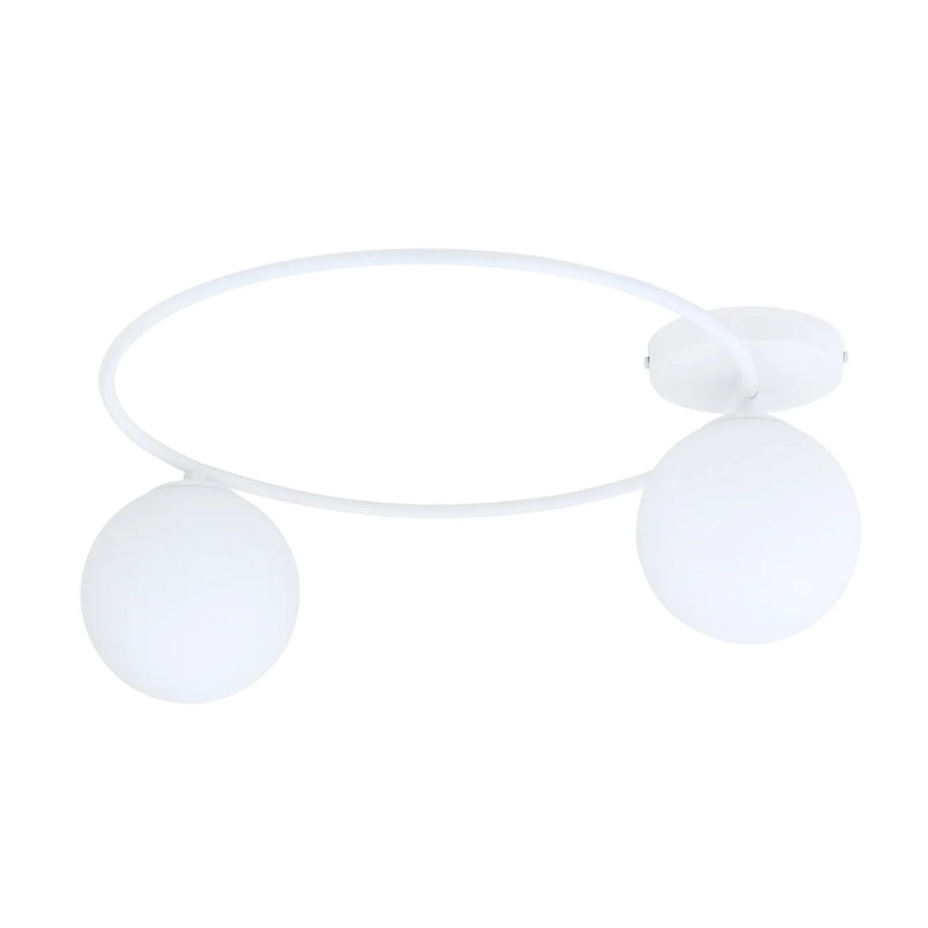 Plafoniera Minimal 2 Luci Perseo In Acciaio Bianco E Sfere In Vetro Bianco