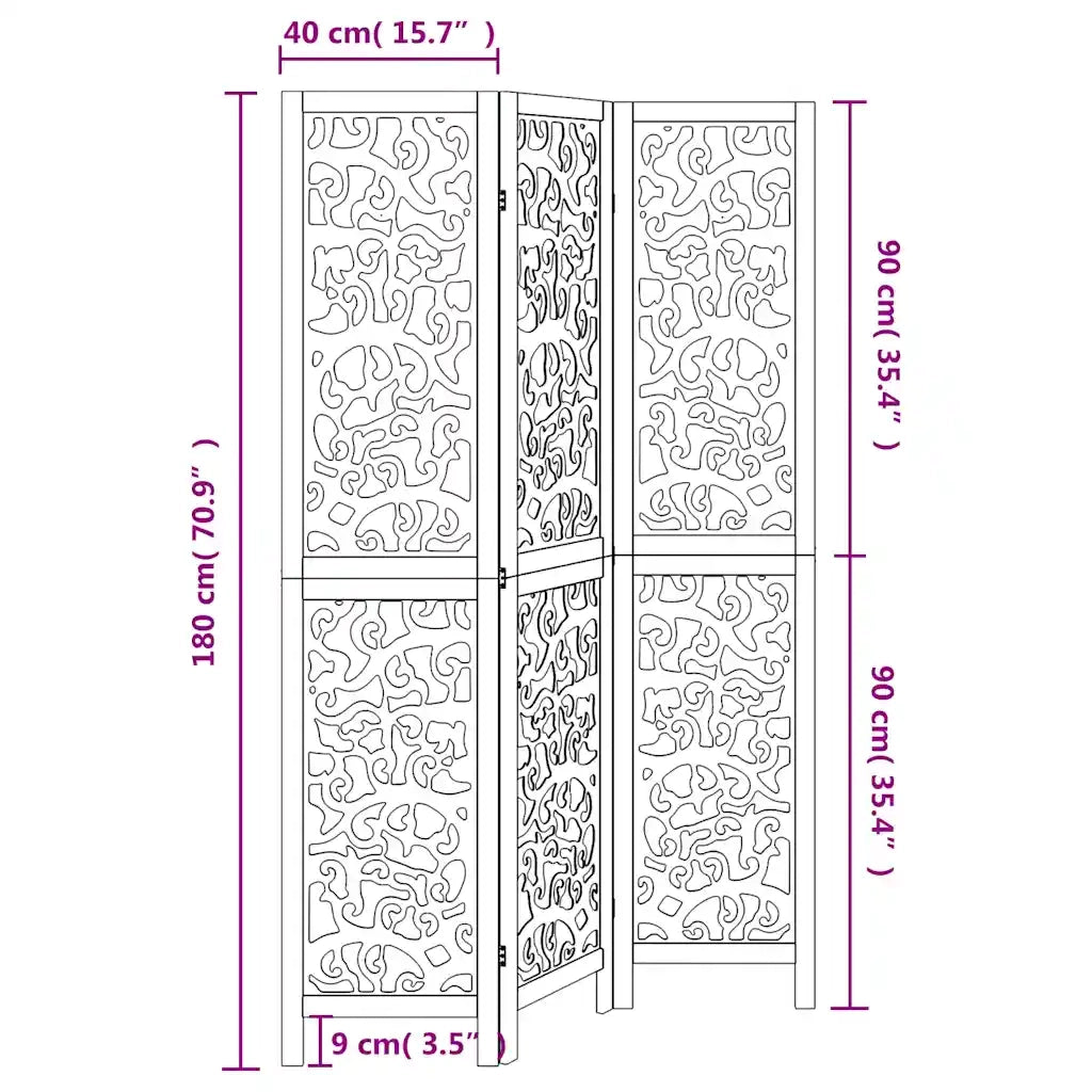 Divisorio Ambienti | Divider per stanze | Paravento 3Pannelli Bianco Legno Massello di Paulownia