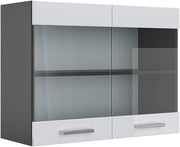 Mobile da cucina in vetro R-Line, Bianco lucido, 80 cm, per la libera combinazione all'interno di sistemi cucina modulari