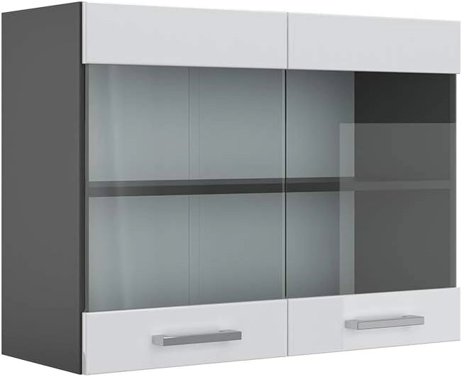 Mobile da cucina in vetro R-Line, Bianco lucido, 80 cm, per la libera combinazione all'interno di sistemi cucina modulari