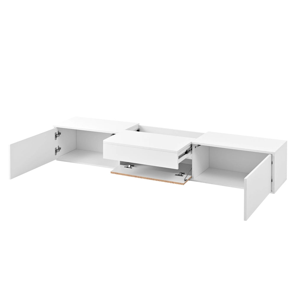 Mobile tv moderno 180 cm bianco con supporto proiettore; installazione sospesa o a terra