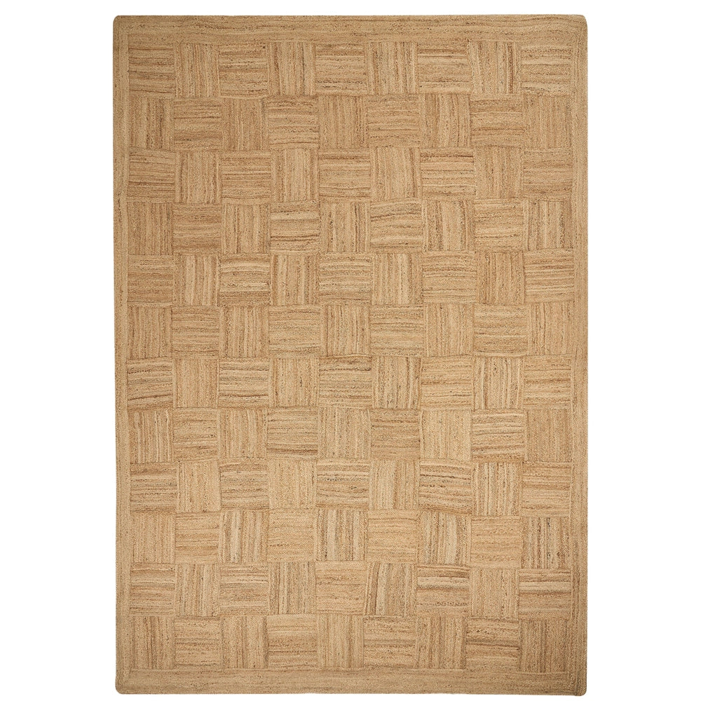Tappeto Beige Juta 200 x 300 cm Intrecciato a mano con motivo a scacchi in stile boho naturale Tessile