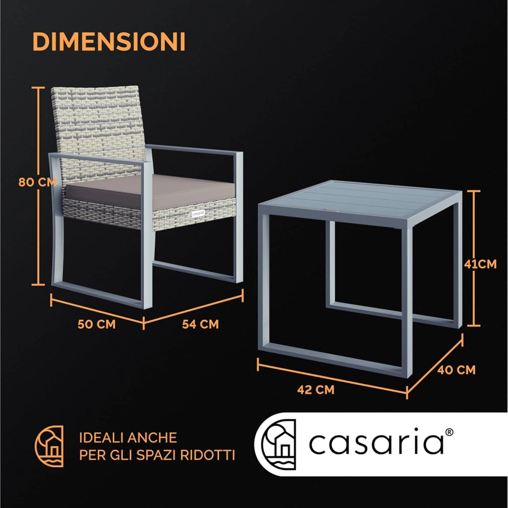 ® Mobili Giardino Polyrattan Robusto Tavolo WPC 160kg 2 Sedie Regolabili Cuscini Terrazza Balcone Lounge Set Tavolino con Poltroncine Esterno
