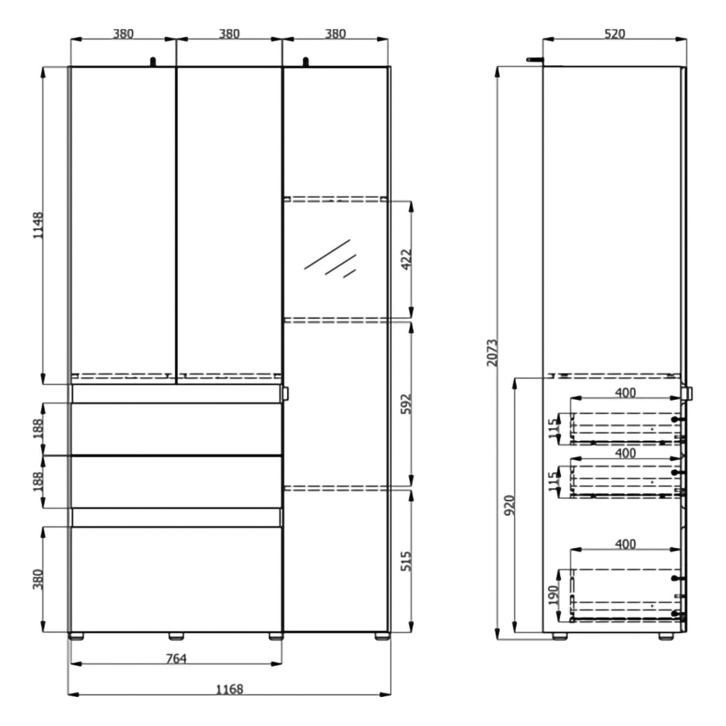 Armadio Camera da Letto Zuccare, Guardaroba 3 Ante Appendiabiti, 117x52 cm Bianco Opaco