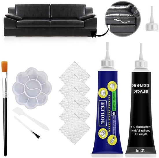 Kit di riparazione per pelle - 20 ml - Con pennello per artisti - Nero