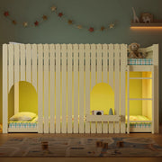 DESMIU Letto a soppalco 90 × 200 cm 1 posto con LED, scala dritta, senza materasso, in legno massello e MDF, naturale