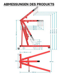 gruetta idraulica da officina per sollevamento motori, gru manuale pieghevole con braccio regolabile, carico max 500kg