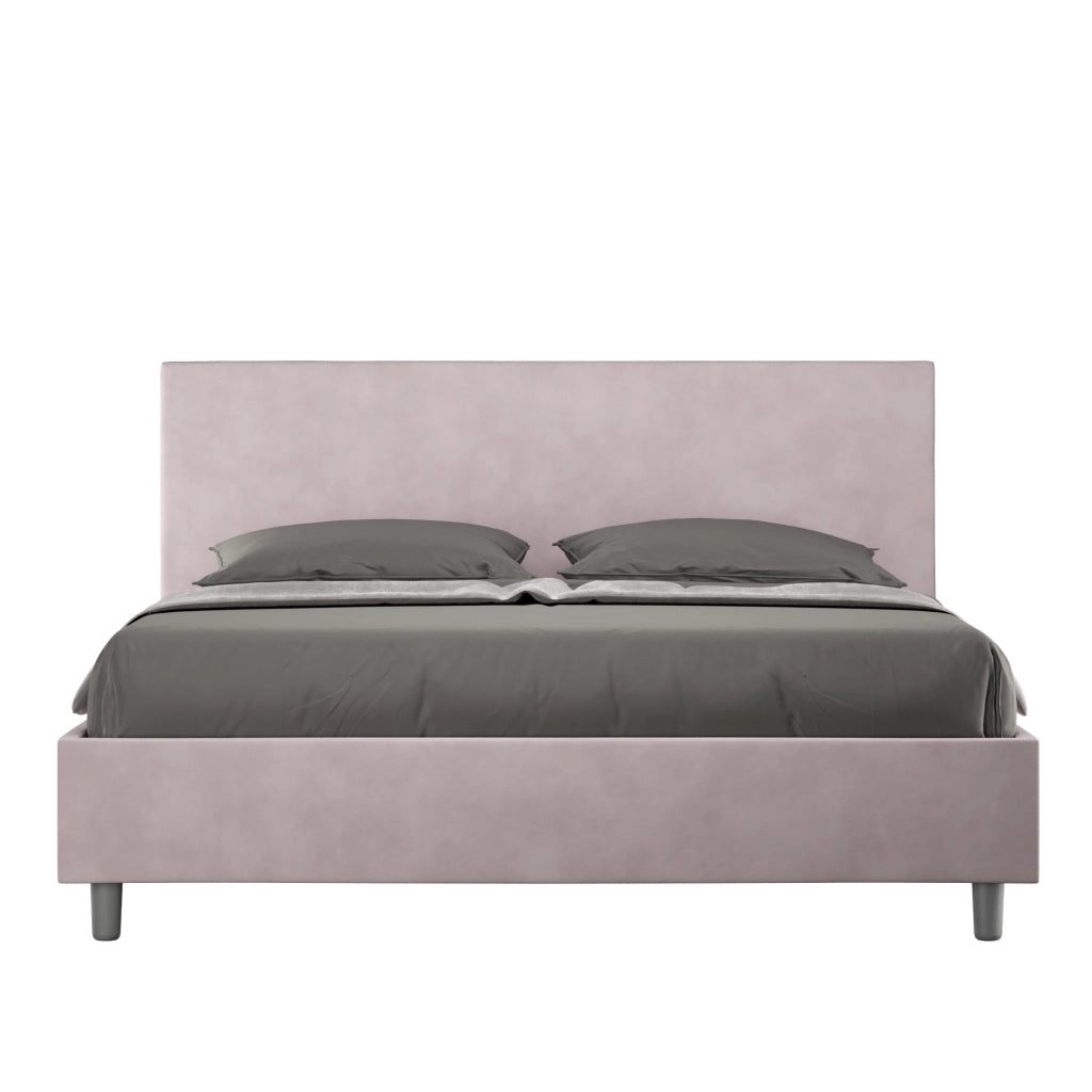 BS COM Letto queen size contenitore imbottito 150x190 microfibra glicine