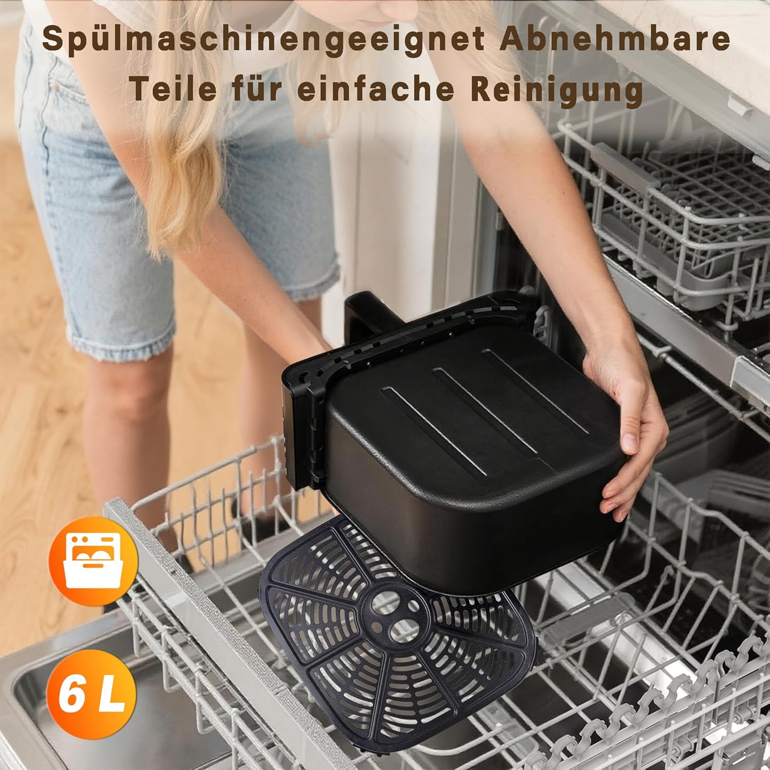 ZMH Friggitrice ad aria nera da 6 litri cestello singolo finestra di visualizzazione 7 programmi di cottura con timer