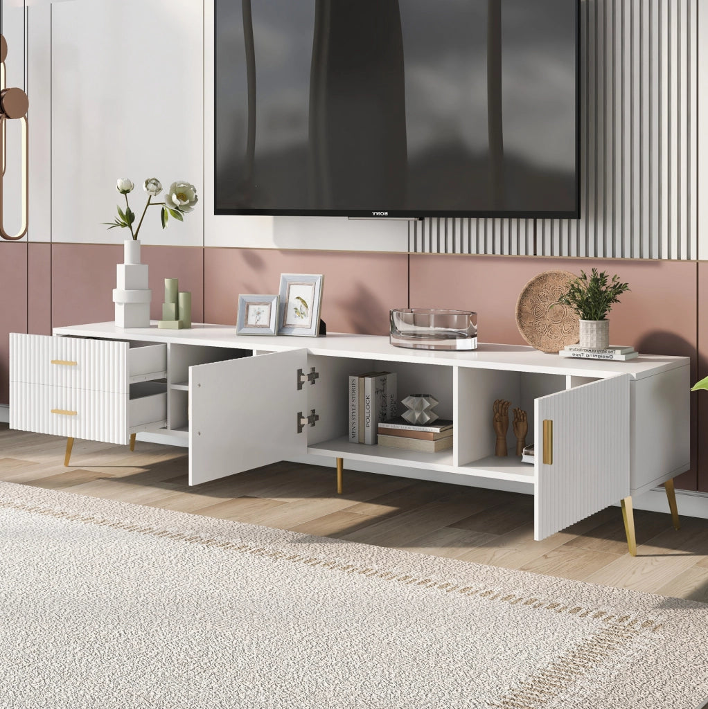 Mobile TV bianco in MDF 180 cm, 2 cassetti e 2 ante