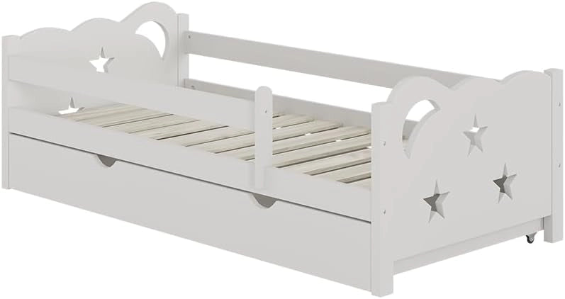 Letto per bambini Jessica, Bianco, 80x160 cm con cassetto, senza materasso, estendibile come letto per ragazzi, combinabile con la serie Jessica