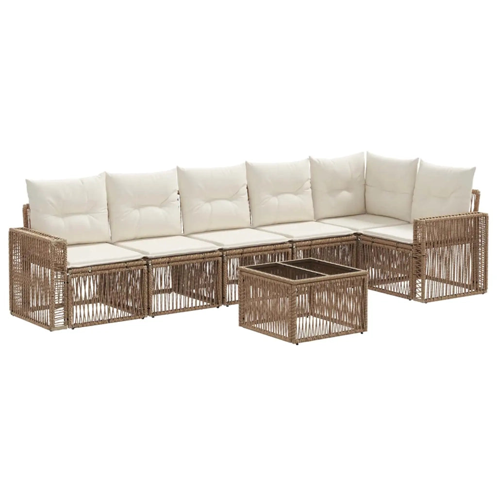 Set Divano da Giardino 7 pcs Beige e Bianco Crema polyrattan