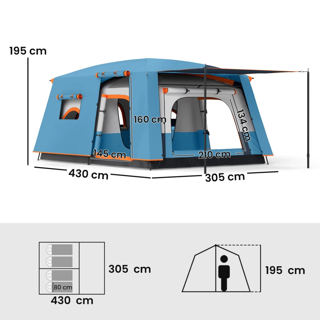 Tenda da Campeggio 4 Persone ¨C Xylo ¨C 2 Stanze Veranda Impermeabile UPF 30+ Blu