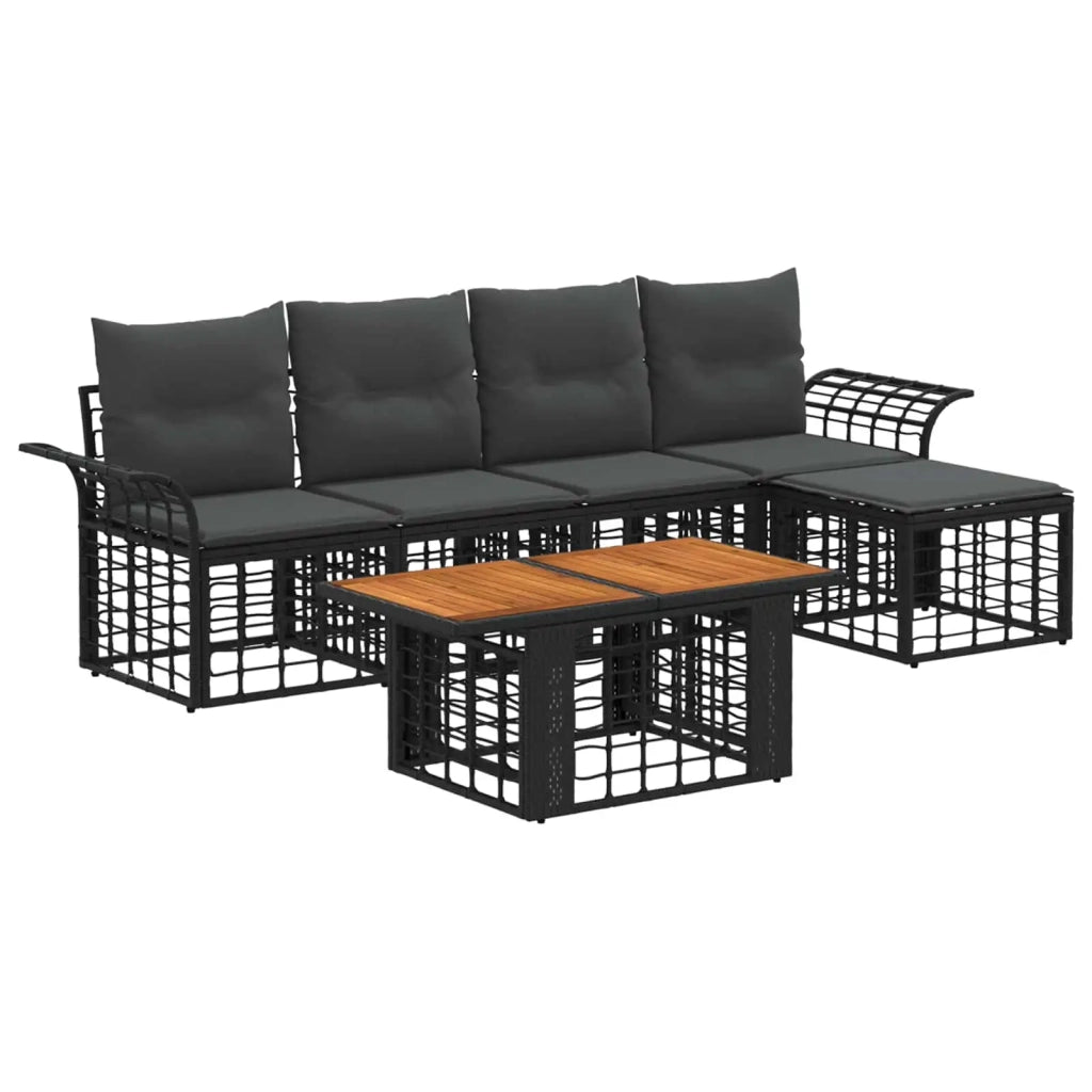 Set Divano da Giardino 6 pz Nero e Grigio scuro polyrattan 3437973