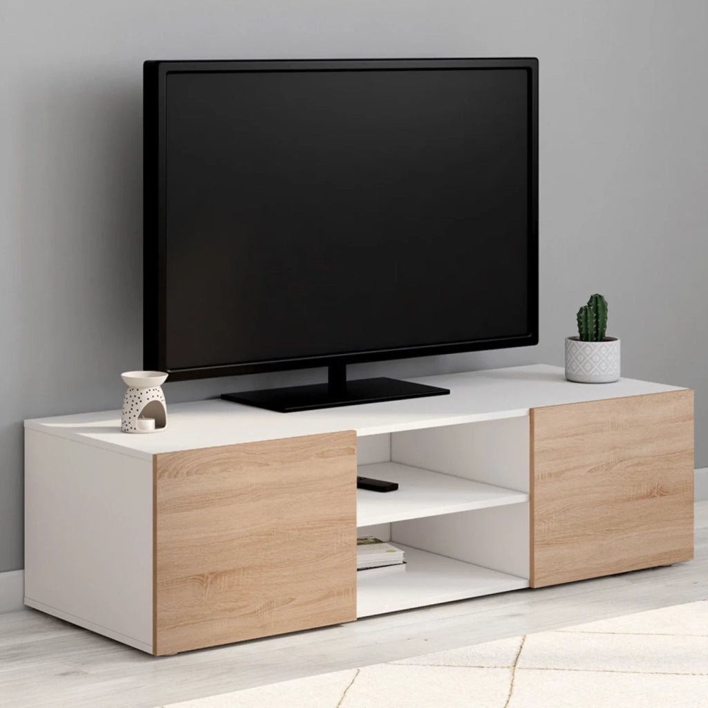 IDMarket - Porta TV ELI bianco con ante in faggio