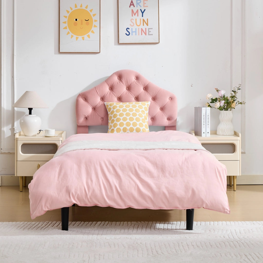 Letto imbottito in velluto rosa dimensioni 90x200 cm